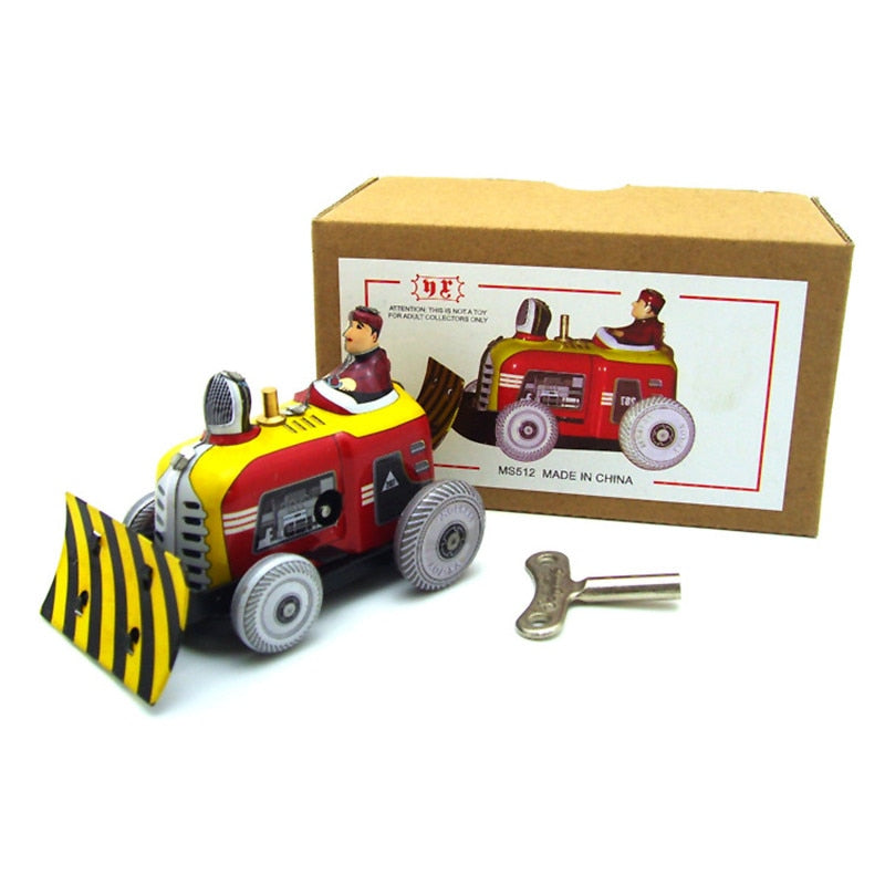Decoración del hogar Retro Bulldozer pequeño Juguete de hojalata Mecánico clásico Wind Up bulldozer Colección Juguete de hojalata para niños Regalo coleccionable