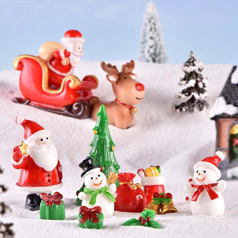 Casa de muñecas Miniatura Árbol de Navidad Muñeco de nieve Caja de regalo Decoración Adorno Trineo Micro Paisaje Escena de nieve Decoración navideña para el hogar