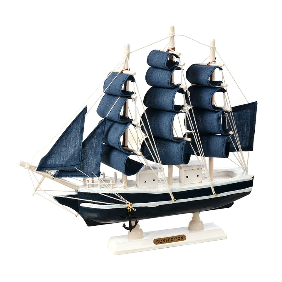 Velero de madera Estilo mediterráneo Decoración del hogar Tallado a mano Náutico Barco Modelo Regalo E2S