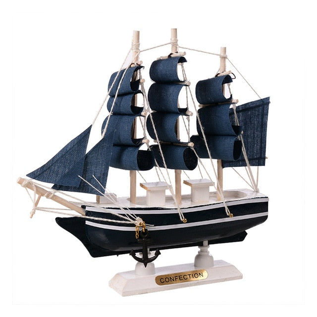 Velero de madera Estilo mediterráneo Decoración del hogar Tallado a mano Náutico Barco Modelo Regalo E2S