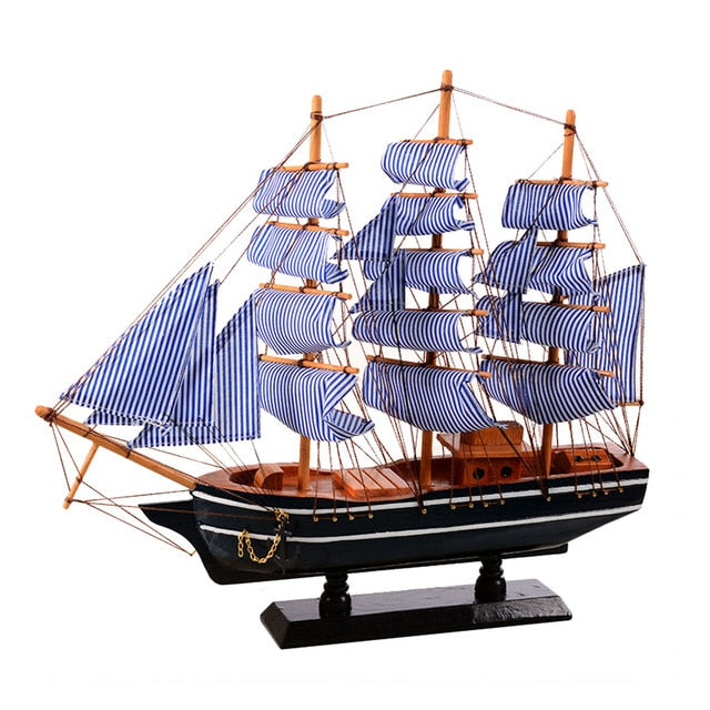 Velero de madera Estilo mediterráneo Decoración del hogar Tallado a mano Náutico Barco Modelo Regalo E2S