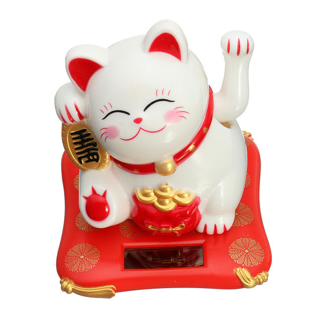Moda nueva negro / blanco con energía solar Maneki Neko bienvenida Fortune Cat Lucky para el hogar coche hotel restaurante decoración artesanía