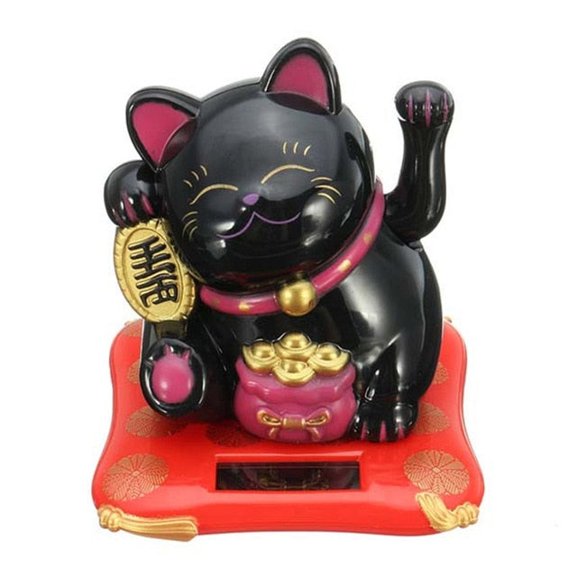 Moda nueva negro / blanco con energía solar Maneki Neko bienvenida Fortune Cat Lucky para el hogar coche hotel restaurante decoración artesanía
