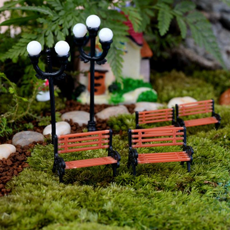 2 unids / set Mini Silla Banco Miniaturas Hadas Adornos de jardín Estatuillas Juguetes Decoración para el hogar Accesorios de casa de muñecas